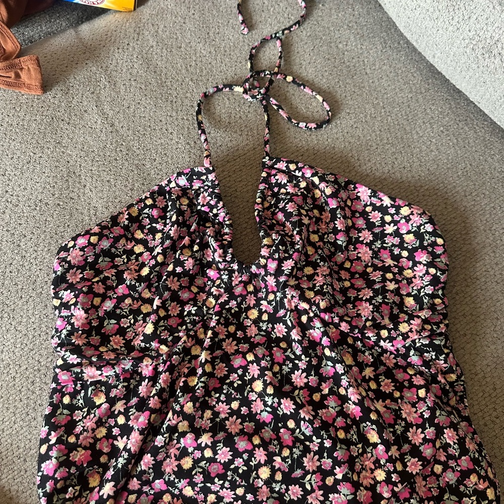 Floral Halter Bodysuit - Pink & Black